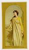 Image 1 - artist unknown-Glamour woman in long dress look thoughtful, she faces left, gold background