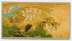 artist unknown-Cherub angel heads in flight in the sky, flying toward right