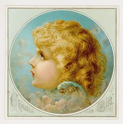 J. SANT-Cherub angel head faces left and looks up