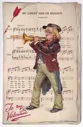 TO MY VALENTINE, boy plays trumpet, German sheet music in background