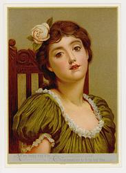 G.D. LESLIE artist-woman in green blouse, pink rose in her hair