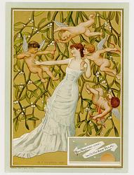 W.F. YEAMES 1881-Woman with four flying cupids among mistletoe