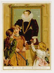 J.C. HORSLEY artist-three children in front of portrait of Queen Elizabeth I on wall