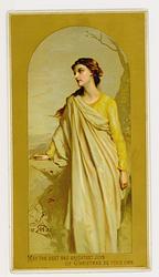 artist unknown-Glamour woman in long dress look thoughtful, she faces left, gold background