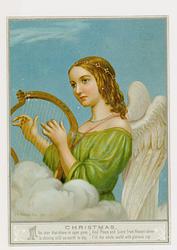 J.R. HERBERT artist-Angel in green dress with harp