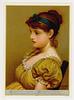 Image 1 - G.D. LESLIE artist-Glamour woman in yellowish dress and blue ribbon in her hair