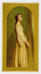 artist unknown-Glamour woman in long dress look thoughtful, she faces right, gold background