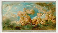artist unknown-Cherub angel heads in flight in the sky, flying towards left